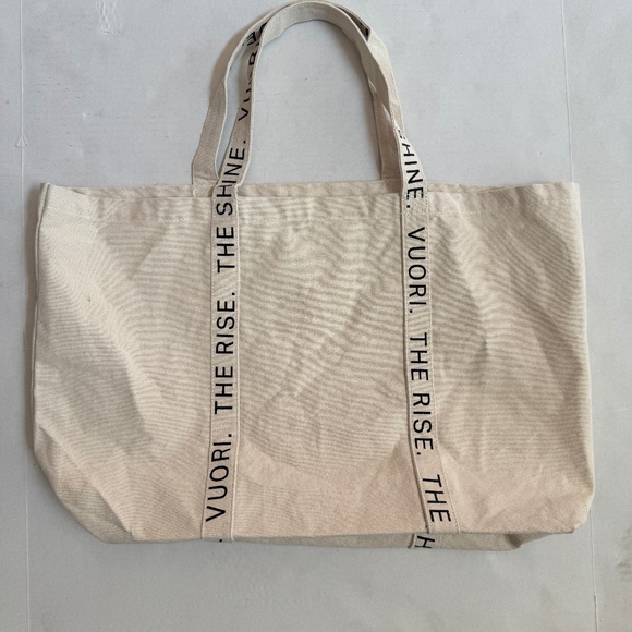 VUORI XL Canvas Tote Bag logo Beige Tan The Rise The Shine Gym Beach 24" x 15" - Picture 4 of 13